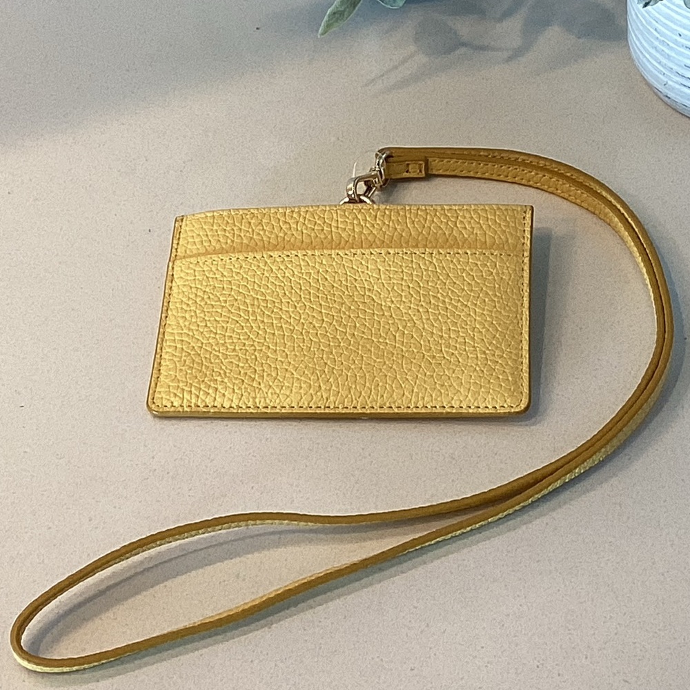 NWT 14th & Union Yellow Leather Card Holder with Lanyard